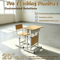 Ensemble de bureau et chaise d'école réglables avec panneau en bois, table d'étude à structure en acier avec boîte de rangement, mobilier scolaire durable