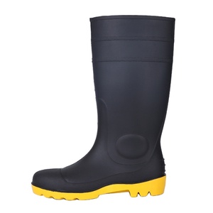 Bottes de pluie de sécurité en PVC noir, embout en acier, anti-perforation, résistantes aux produits chimiques et à l'huile, antidérapantes pour hommes, usage industriel - Product Image 1