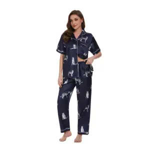 Manufacturer Produce Good Price Homewear Digital Printing Sleepwear Unisex Satin Pajamas Set
