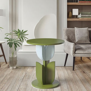 Table basse en bois massif tulipe Table d'angle design minimaliste pour la maison petite Table ronde extensible pour lit ou canapé - Product Image 3