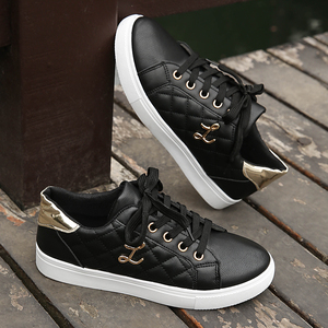 Zapatillas Deportivas Blancas Acolchadas de Piel Sintética para Mujer <span class=keywords><strong>con</strong></span> Detalles Dorados y Cordones, Calzado Informal para Uso Diario - Product Image 4