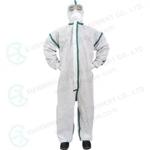 Disposable one piece boiler suit with green taped seam