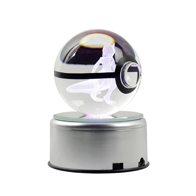 NEW 30MM 50MM 60MM 80MM Crystal 3D Ball Action Figure Crystal Pokemon Go Glass Ball Sphere Led Night Light Christmas Gifts