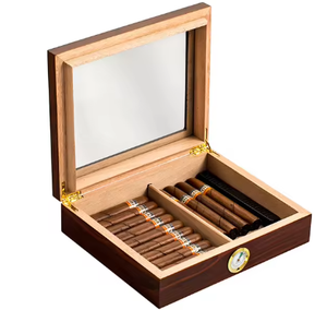 Humidor de bureau en gros - Boîte à cigares en bois noir avec couvercle en verre transparent, hygromètre et humidificateur intégrés, conteneur de stockage de cigares - Product Image 6