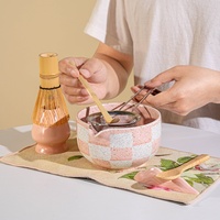 Ensemble cadeau complet de cérémonie du matcha Japandi écologique, 4, 5, 7, 8 pièces, ensemble de thé en céramique à carreaux avec boîte cadeau