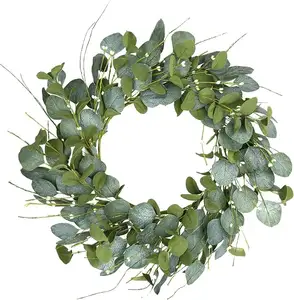 Couronne d'eucalyptus pour porte d'entrée de 20 pouces Couronne de baies vertes de printemps et d'été Porte de ferme Porte d'entrée ronde à l'année Couronnes d'intérieur