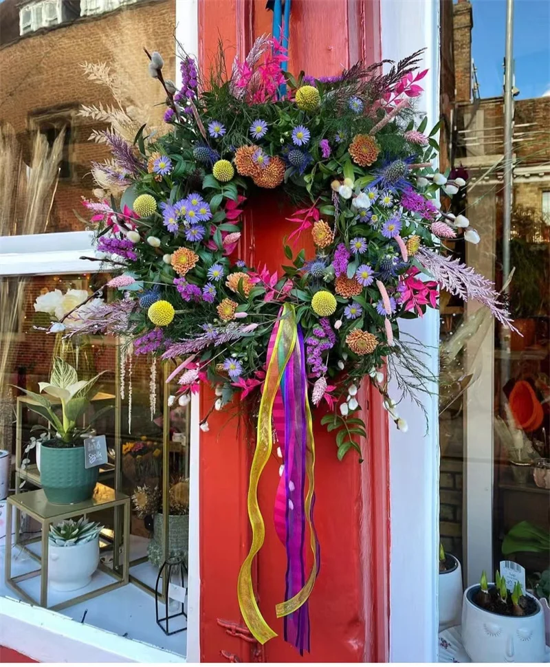 Guirnalda de flores artificiales de 50 cm, nuevo estilo personalizado, verde, para puerta delantera, pared del hogar, boda y hogar