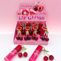 SIYIPING Ensemble de gloss à lèvres minéral et imperméable, design pendentif cerise mignon, hydratant, brillant, portable, longue tenue, maquillage éclatant