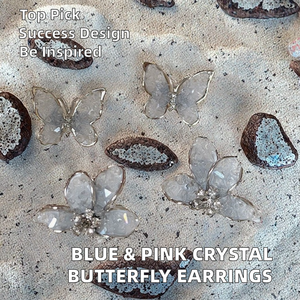 Pendientes de tuerca de flor de concha de mariposa de cristal azul y rosa degradado de moda para mujer para Bodas de primavera y verano dulce y atractivo - Product Image 5