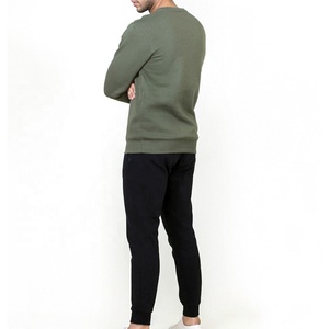 Sudadera de Cuello Redondo para Hombre, Color Verde Oliva, Corte Regular, Informal, Tejida, 100% Algodón, Color Sólido, Otoño, Lavada, Bordada - Product Image 4