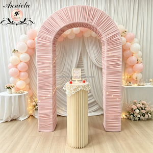 Support de toile de fond ANNIELU 3D en U, cadre en aluminium <span class=keywords><strong>à</strong></span> double tube avec housse en tissu plissé pour décoration de mariage, anniversaire, baby shower, fête - Product Image 1