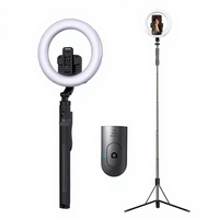 Perche à selfie longue en aluminium L06 avec anneau lumineux de 8 pouces, support de selfie tout-en-un et trépied extensible pour smartphone