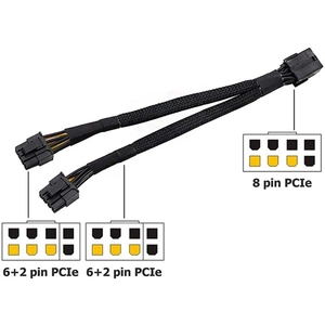 Cable de Extensión Divisor en <span class=keywords><strong>Y</strong></span> Trenzado de 20 cm para Adaptador de Corriente <span class=keywords><strong>PCI</strong></span> <span class=keywords><strong>Express</strong></span>, de 8 Pines Hembra a Doble 2X 8 Pines (6+2) Macho para GPU de Computadora - Product Image 2