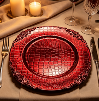 Assiettes de présentation rondes en plastique PP dorées gaufrées élégantes et personnalisées de 13 pouces pour mariages et événements