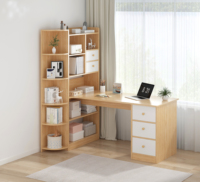 Bureau d'ordinateur moderne en forme de L avec étagère et tiroirs, bureau d'angle en MDF avec étagères de rangement pour le mobilier de bureau à domicile