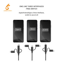 Logo OEM lumière Micro Type C 3 en 1 Nylon tressé USB câble de données de charge chaud pour iPhone Android tous les téléphones portables compatibles IOS