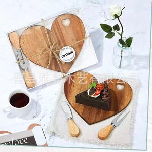 Heart Shaped Wooden Serving <b>Tray</b> With Knife And Fork For Restaurant Cheese Cake Pizza Platter - Product Image 1