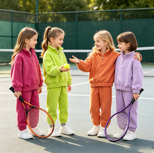 <span class=keywords><strong>Invernale</strong></span> per bambini in pile di cotone per bambini in tinta unita e calda Set da ragazza <span class=keywords><strong>abbigliamento</strong></span> due pezzi felpe con cappuccio felpa per bambini - Product Image 3
