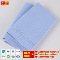 Vente en gros usine : Col et poignets en tricot côtelé de coton bleu rayé, personnalisés en jacquard, double coupure et couture, pour t-shirts