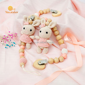 Juguete de Seguridad de Ganchillo para Niños, Conejito de Peluche Rosa, Sonajero de Madera para la Dentición, Alivio del Estrés, Bodas, Tela de Algodón, Algodón PP - Product Image 6