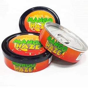 100ml 3.5g smell proof clear plastic cans-edible packaging tin jar with holographic labels stickers