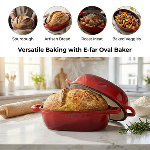 Cocotte en <span class=keywords><strong>fonte</strong></span> <span class=keywords><strong>émaillée</strong></span> pour la cuisson de pizzas et pains, facile à nettoyer, résistante à la chaleur, compatible gaz et induction - Product Image 2