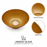 Bol à fruits en verre doré de 250 mm, bord côtelé perlé, décoratif, sans plomb, vaisselle de luxe pour buffet et banquet, vente en gros directe d'usine
