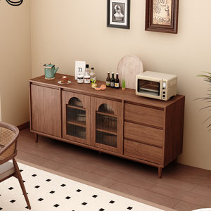 Buffet/Credenza Moderne Nordique Personnalisable Écologique avec Porte en Verre Arqué et Placage <span class=keywords><strong>Bois</strong></span> pour <span class=keywords><strong>Salle</strong></span> à Manger, Salon et Chambre - Product Image 3