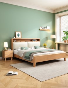 Cadre de lit en bois massif de haute qualité avec tête de lit de rangement, lit rembourré avec étagère pour mobilier de chambre - Product Image 1