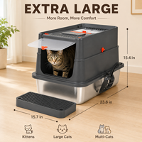Bac à litière pour chat en acier inoxydable avec couvercle, design fermé, anti-éclaboussures, facile à nettoyer, pour les gros chats