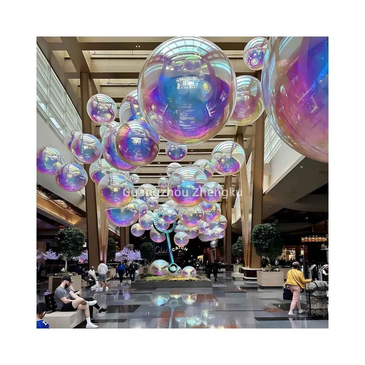 Shopping Mall Hanging Inflatable Mirror Ball Iridescent Mirror Balloon Giant Disco Inflatable Balls for Decoration
