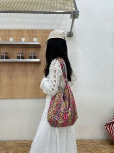 Bolsa de Compras Tipo Tote con Diseño Floral Retro, Gran Capacidad, Lona de Algodón Estampada, Bolsa de Hombro Cruzada para Damas - Product Image 5