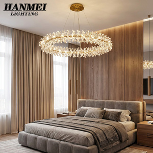 Lámpara Colgante LED de Cristal con Anillo Dorado para Hotel, Sala de Estar, Comedor HM-GS-8889, Material de Cristal K9, Agrega Elegancia - Product Image 3