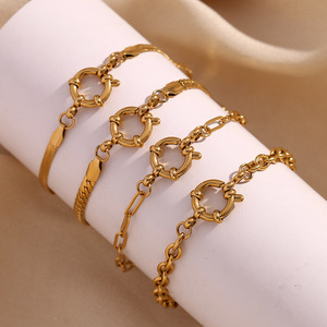 สร้อยข้อมือแบบหลายสไตล์พร้อมตัวล็อคแบบสปริงริง |   สแตนเลสสตีลชุบทอง 18K PVD |   เครื่องประดับกันน้ำไม่หมอง - Product Image 4