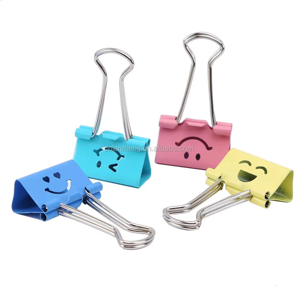 Sourire coloré mémo en métal Clips de Reliure Maison Bureau Fichier Organisateur de Papier Alimentaire Sac replier Clips Note Clips 32mm large