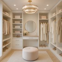 Armoire minimaliste en verre avec éclairage intégré du sol au plafond, banc, étagère à chaussures, organisateur de vêtements, unité de rangement