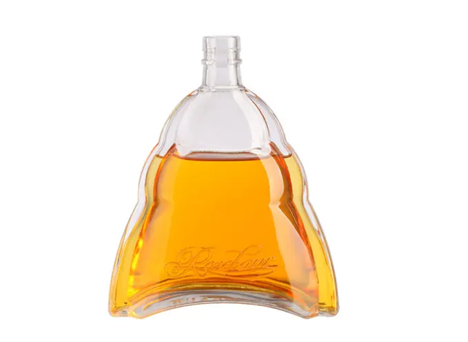 Factory customize top quality empty brandy bottle 700ml frosted clear carved labeled liquor glass bottle