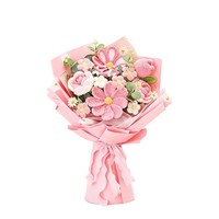 Bouquet de fleurs au crochet en laine faite à la main, arrangement floral tissé d'eucalyptus, décoration de cadeau de fête, fleurs en soie au toucher réel