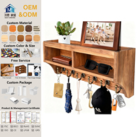 Porte-clés mural pliable en bois écologique et organiseur de courrier avec 6 crochets et boîte de rangement pour entrée