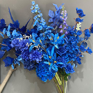 A-805 Arreglo Floral Azul Real para Bodas, Centros de Mesa de Flores de Seda Azul Marino, Hierba Artificial Azul Real - Product Image 1