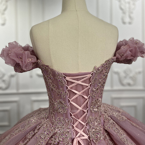 Robes de soirée de mariée et de bal en dentelle rose princesse, taille plus, épaules dénudées, Jancember 9932-1 - Product Image 5