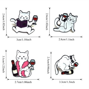 4 スタイル面白いワインエナメルピン亜鉛合金かわいい白い子猫ラペルブローチ漫画動物ジュエリーギフト - Product Image 6