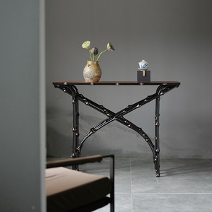 Chinese Style Lacquered <b>Bamboo</b> Console <b>Table</b> Wood Top Entryway <b>Table</b> Antique Design - Product Image 3