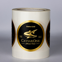 Étiquette adhésive personnalisée en papier texturé imperméable de luxe avec impression en feuille d'or en relief, logo de caviar