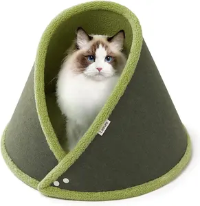 Detachable Cat Tent Nest Semi-Enclosed With Removable Cover Made Of Corduroy And PP Cotton