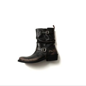 Women's Vintage Style Distressed Fashion Boots 2026 New Arrival Distressed Color Chunky Heel Platform Buckle Mid-Calf Cuffed - Product Image 4