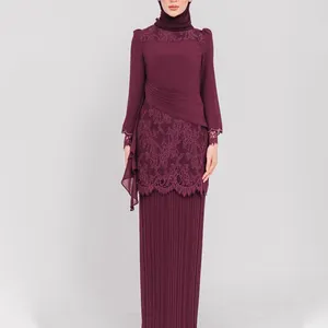 Custom Summer Chiffon Ethnic Clothing Abaya Design Baju Kurung Moden Lace 2024 Baju Kebaya Modern Indonesia Muslim Dress