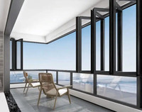 Fenêtre pliante en aluminium et verre, fenêtres pliantes pour balcon, fenêtres pliantes en bois