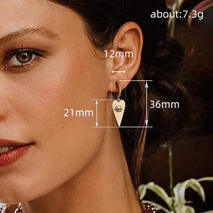 Pendientes con forma de corazón dorado y colgante de ojo turquesa, joyería de moda para mujer - Product Image 5