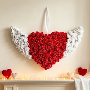 Ghirlanda di <span class=keywords><strong>Fiori</strong></span> Artificiali <span class=keywords><strong>a</strong></span> Forma di Cuore con Ali per Matrimoni, Decorazione Unica per Porta d'Ingresso e Parete - Product Image 1